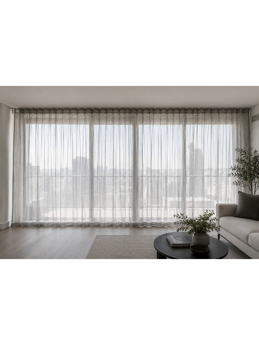 Pencil Pleat Curtains Pair of Extra-Wide 214" × 102" Grey Hatch Sheer
